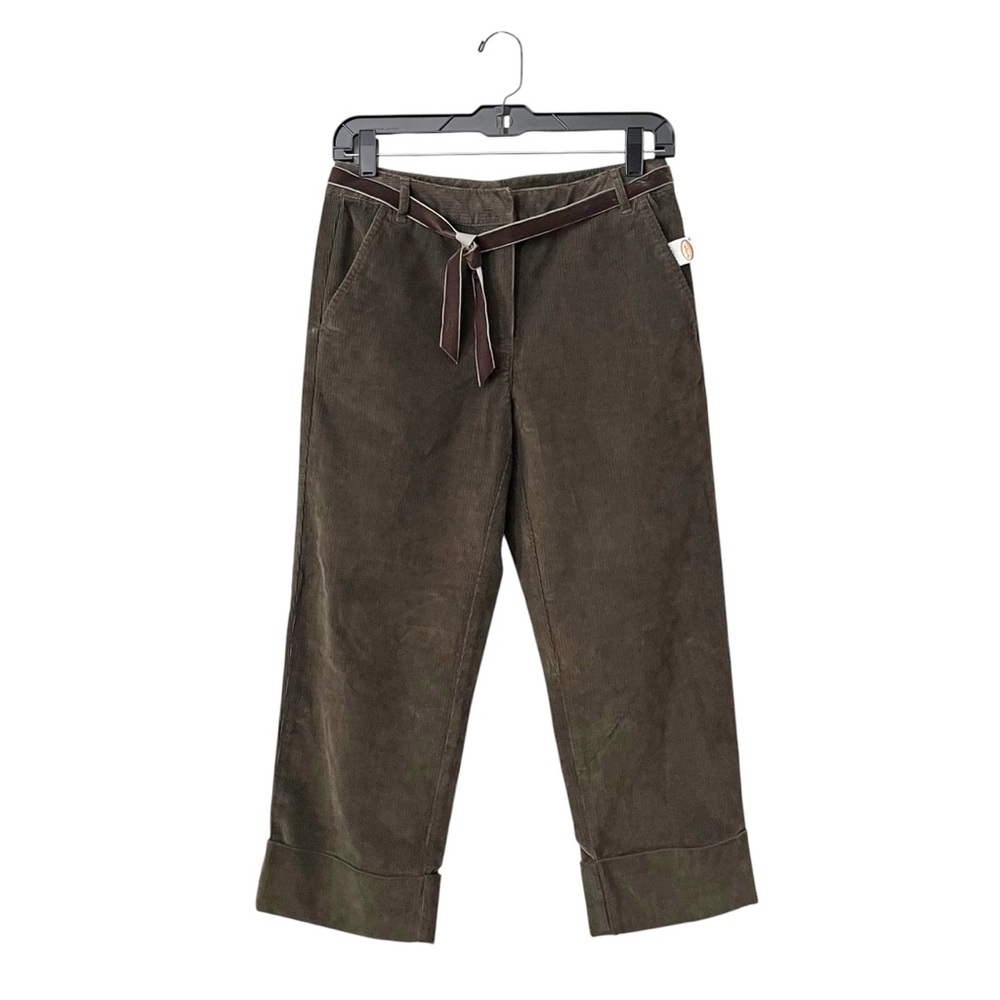 Talbots Corduroy Pants Womens Size 2 Olive Green Cuffed Crop Straight Leg Belted